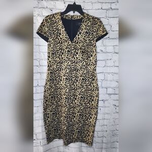 J. Crew Leopard V-Neck Sheath Midi Bodycon Dress‎ Size 8
